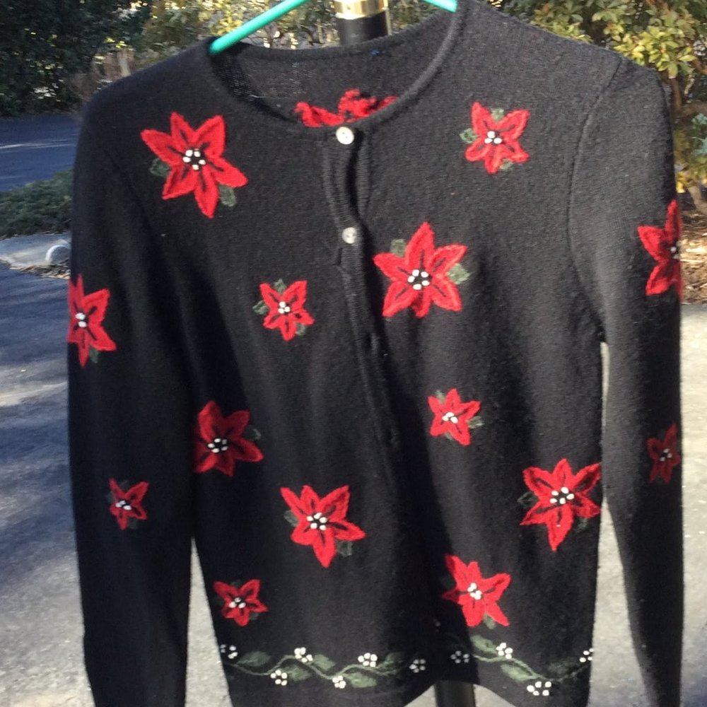 INC Christmas Season Embroidered Flowery Cardigan